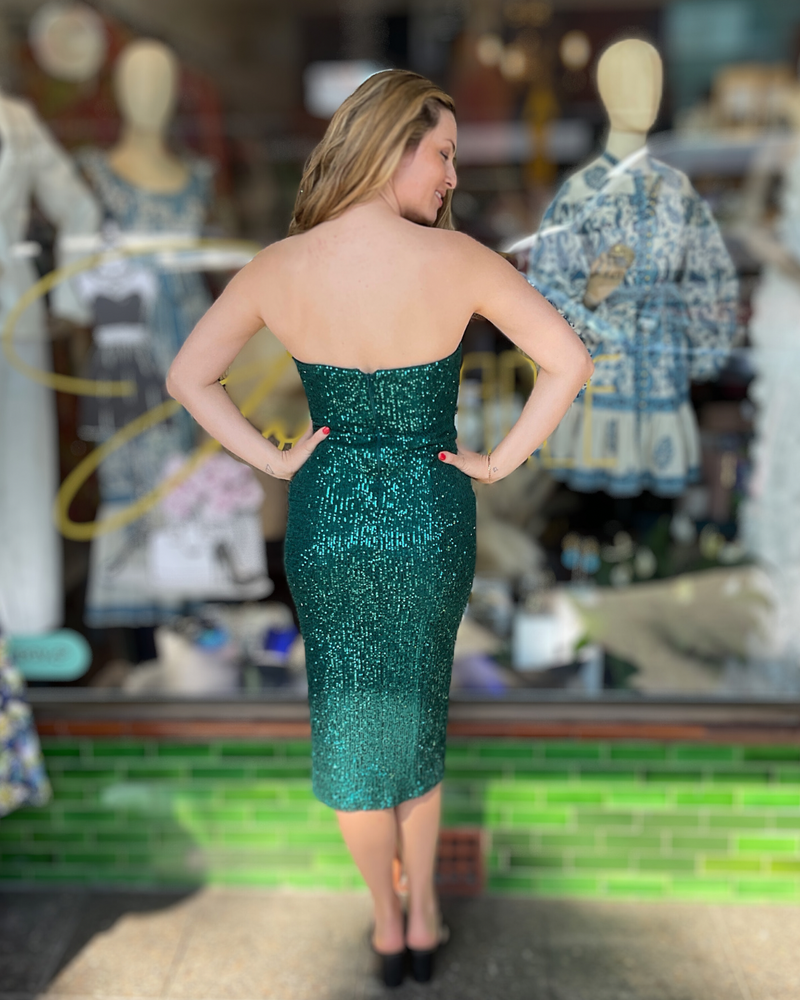 Miss Anne - Sequin Cocktail Dress  - Emerald Green - 219568