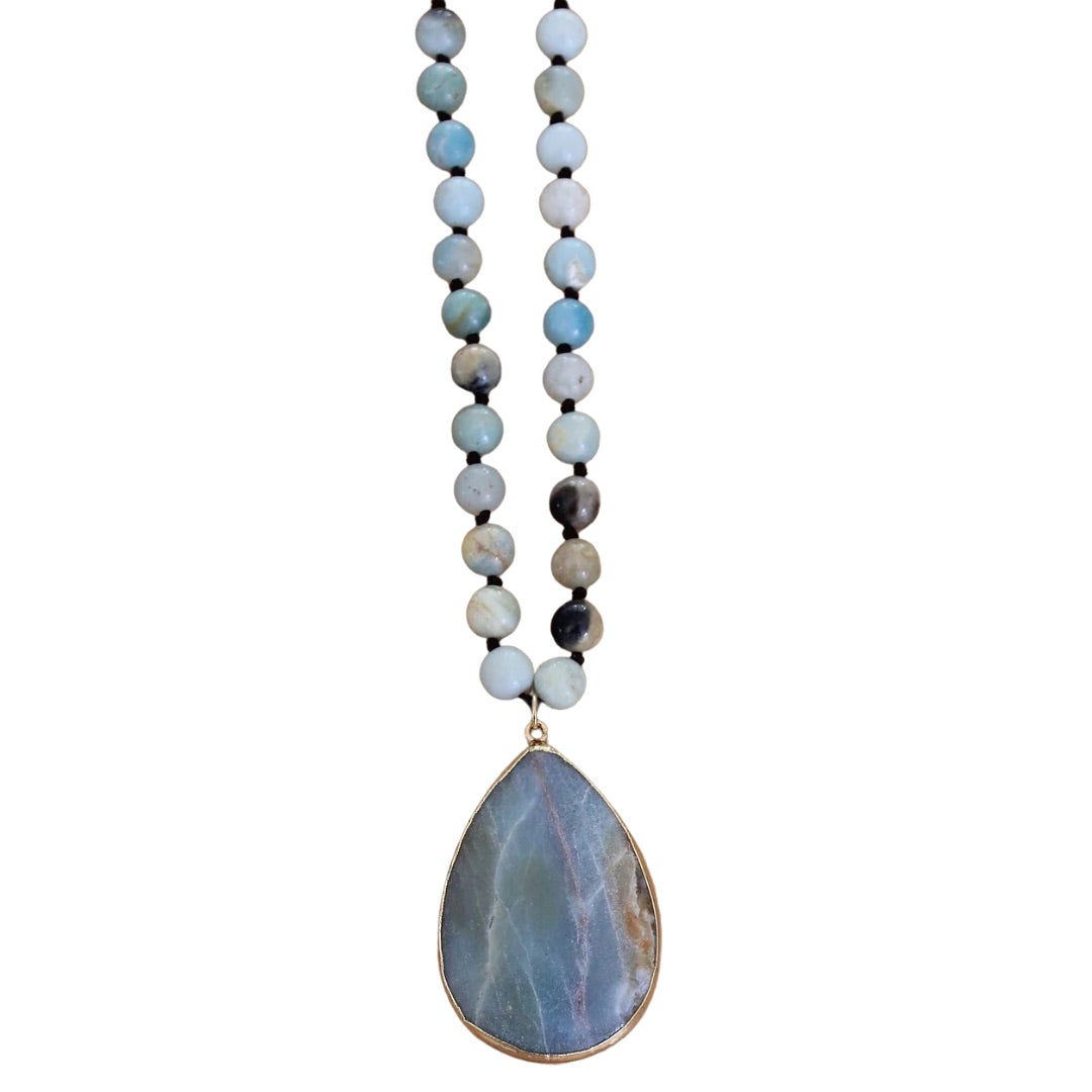 Baobab Collections - Semi-Precious Amazonite Beaded Necklace - Mint & Natural - ANBMN