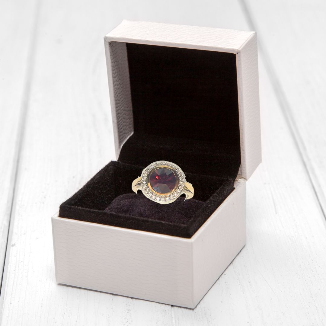 Jodi Maree Jewellery - Marrakech Garnett And Princess Cut Diamond Ring - 9 Carat Yellow and White Gold