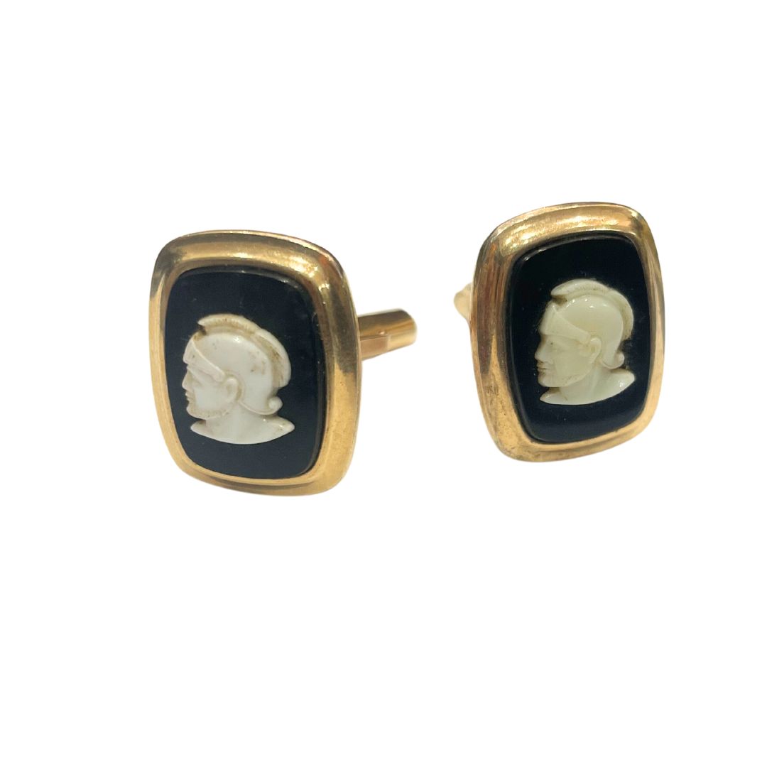Jodi Maree Jewellery - Vintage Gold Gilded And Onyx Roman Head Cufflinks