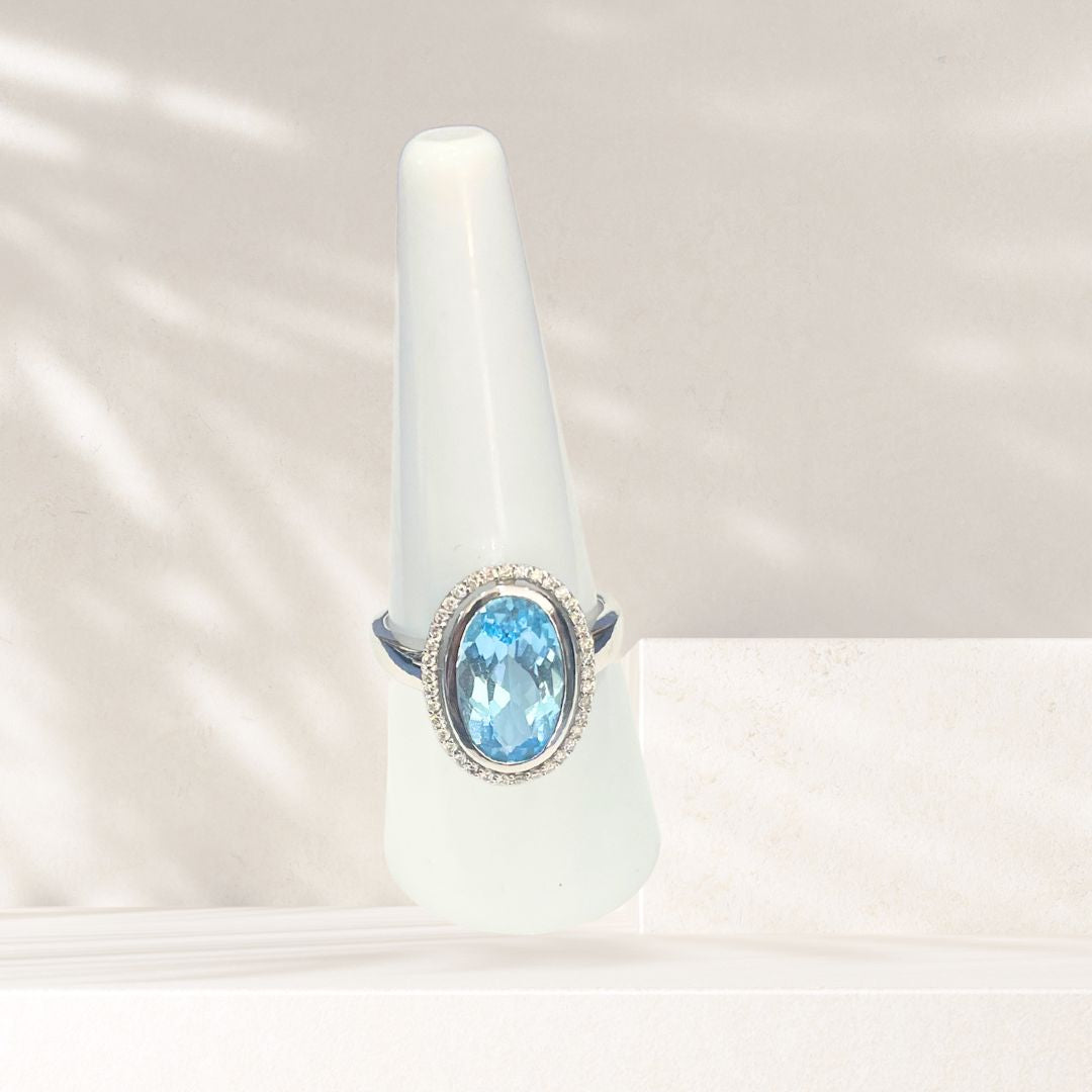 Jodi Maree Jewellery - Oval Cut Topaz, Diamonds And 9 Carat White Gold Ring