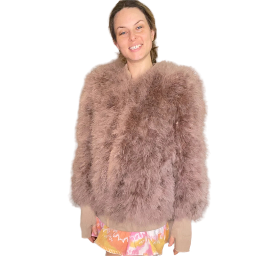 Birds Of A Feather Couture - Bailie Ostrich Feather Jacket - Mocha Brown