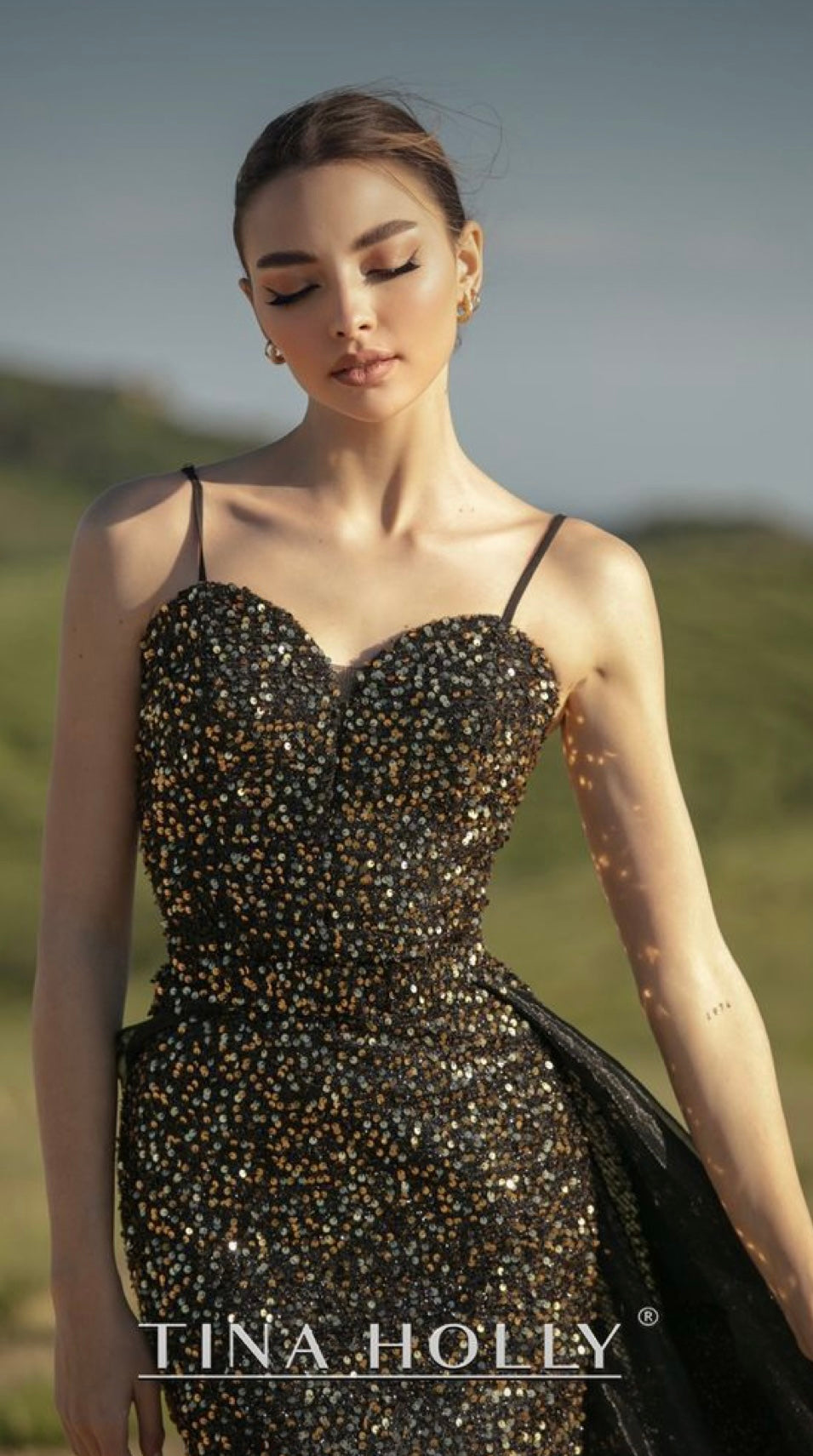 Gold Black Sequin Gown