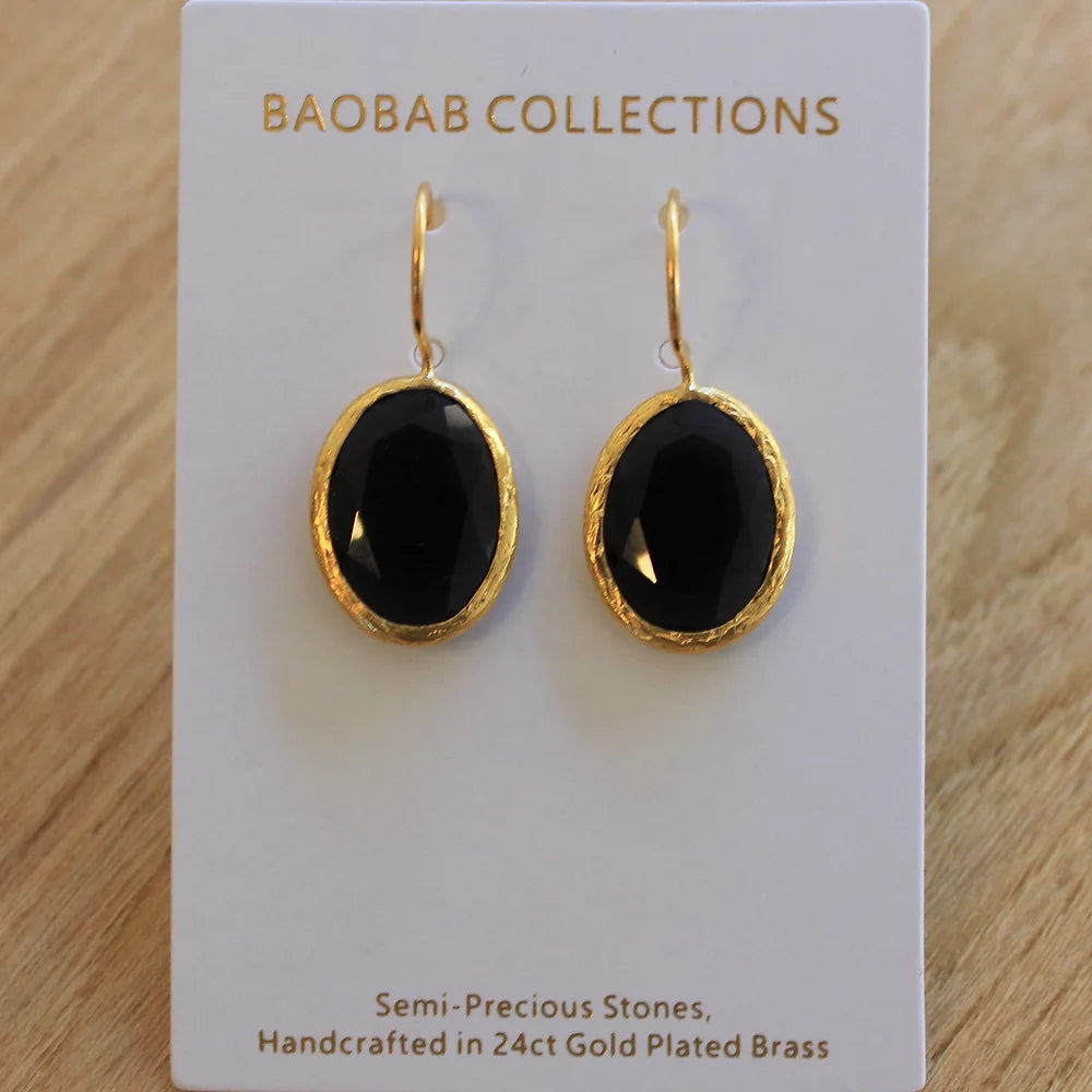 Baobab Collections - Quartz Hook Earrings - Gold / Black