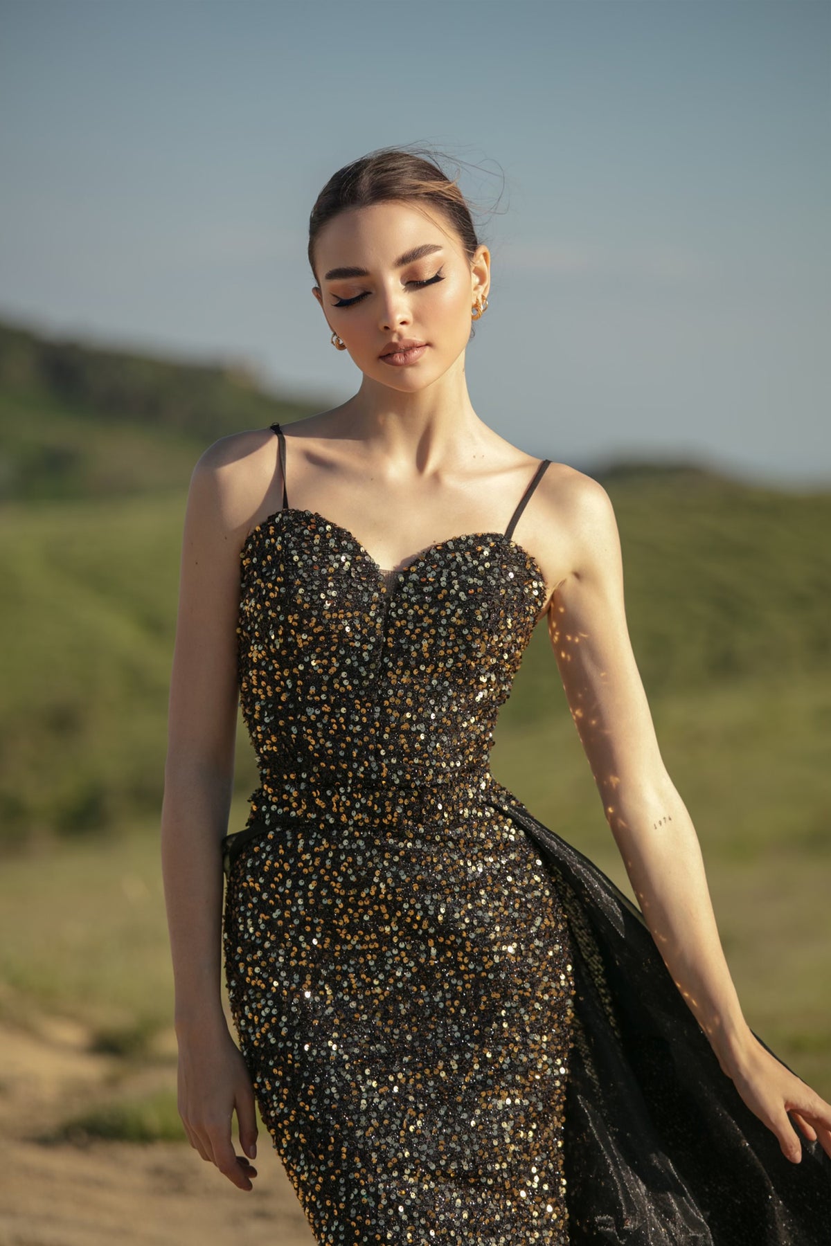 Gold Black Sequin Gown