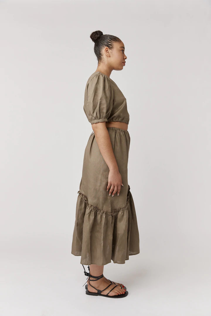 Alkam Khaki One Shoulder Midi Dress