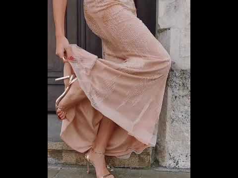 Pale Apricot Hand Beaded Gown 