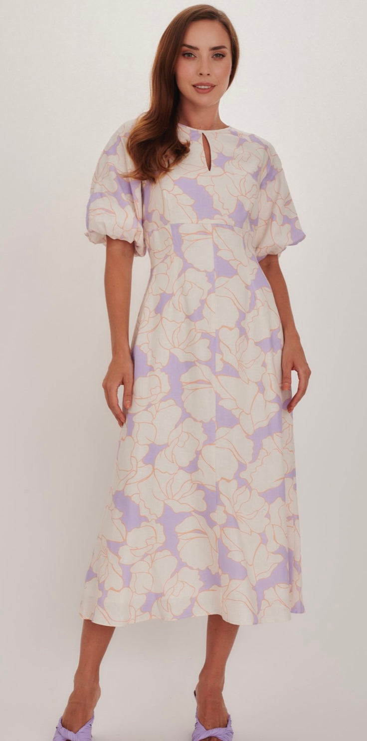 Kamare Aleger Linen Dress - Orchid Print
