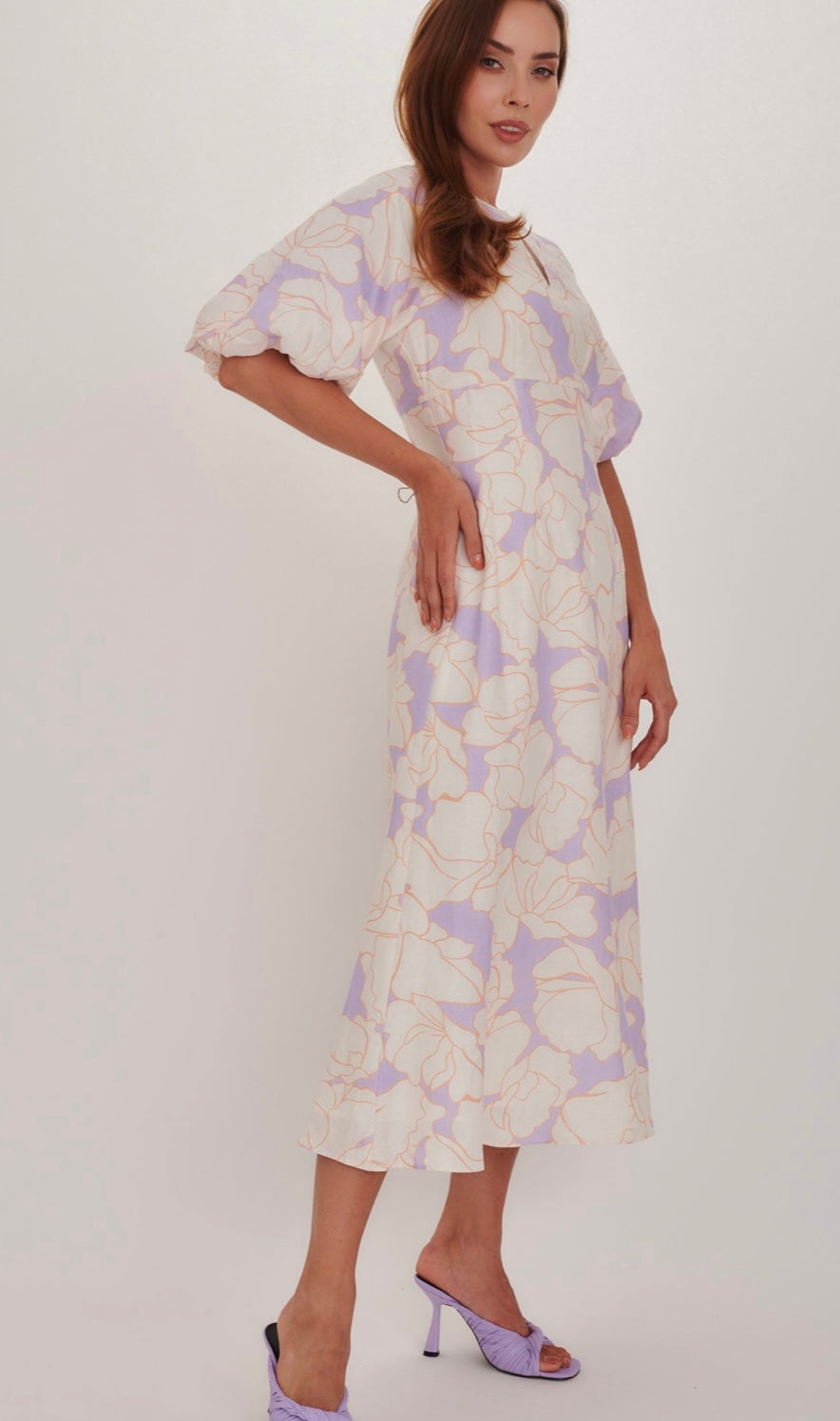 Kamare Aleger Linen Dress - Orchid Print